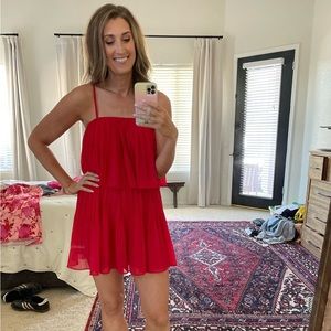 Red spaghetti strap pleated romper